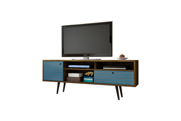 Liberty 70.86" Mid-Century Modern TV Stand in Rustic Brown and Aqua Blue 202AMC93 Manhattan Comfort