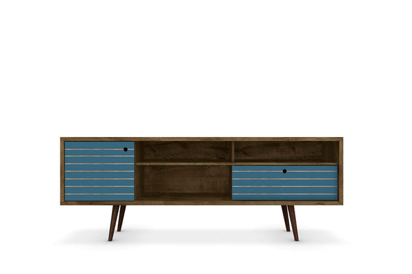 Liberty 70.86" Mid-Century Modern TV Stand in Rustic Brown and Aqua Blue 202AMC93 Manhattan Comfort