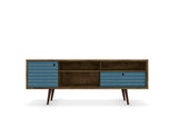 Liberty 70.86" Mid-Century Modern TV Stand in Rustic Brown and Aqua Blue 202AMC93 Manhattan Comfort