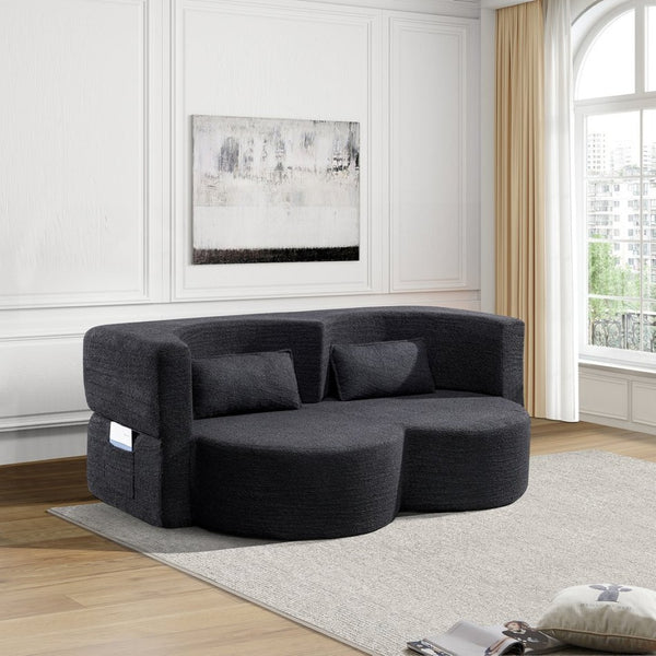 English Elm Folding Floor Futon Sofa Sleeper in Plush Teddy Velvet for Studio or Guest Rooms Black W3739P368635