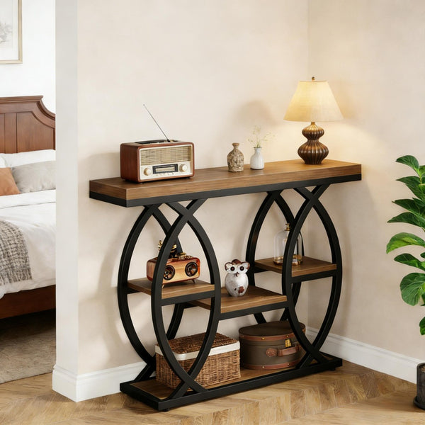 English Elm Hall Console Table Faux Marble Top Gold Geometric Base Modern Entryway Accent T3971P452414