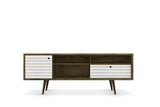 Liberty 70.86" Mid-Century Modern TV Stand in Rustic Brown and White 202AMC96 Manhattan Comfort