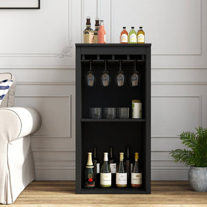 English Elm Black Walnut Modular Buffet Cabinet with Wine Storage Open Shelf and Drawer W331P410382