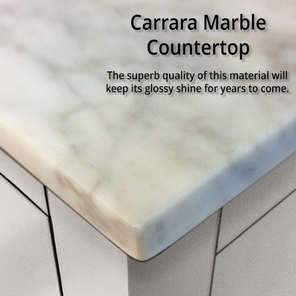 English Elm White Bath Vanity 36" W X 22" D With Right Offset Sink, Elegant Carrara Marble Top & Storage Solutions B2731P258809-GIGA