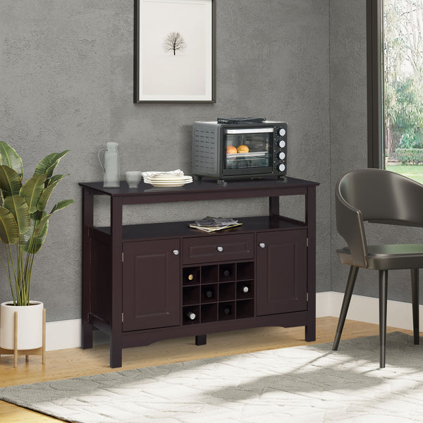 English Elm HOMCOM Espresso Sideboard Buffet Cabinet with Drawer & Removable 12-Bottle Wine Rack, Sturdy MDF Storage (45.75"W) W2225P173874