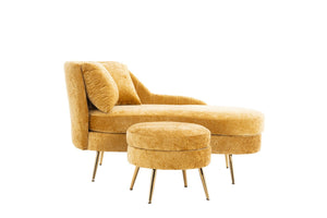 English Elm 58'' Chenille Chaise Lounge with Footstool Pocket Spring Comfort for Bedroom Living Room Yellow W2363S00091