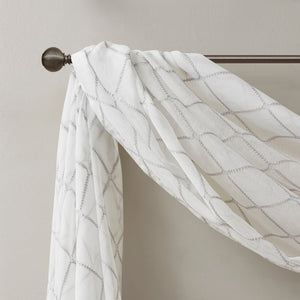 JLA Home Madison Park - Diamond Sheer Embroidered Window Scarf Enhances Light with Airy Diamond Motif for Elegant Layering White/Grey MP40-4946
