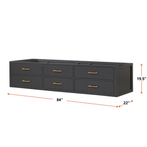 English Elm Black Double Bath Vanity 84" W x 22" D — Midcentury Wallhung Double Sink, Soft-Close Drawers, Fully Assembled B2731P258133