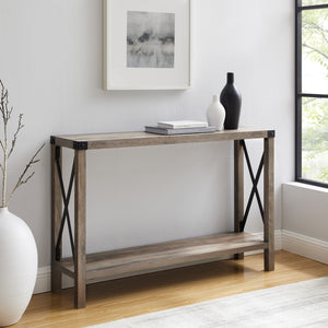 English Elm Walker Edison - Modern Farmhouse Metal-X Entry Table With Lower Shelf - Grey Wash