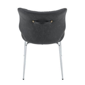 English Elm Dark Oil Waxed Faux Leather Dining Chair Set with Diamond Tufted High Back Metal Legs Dark Gray W3493P444883