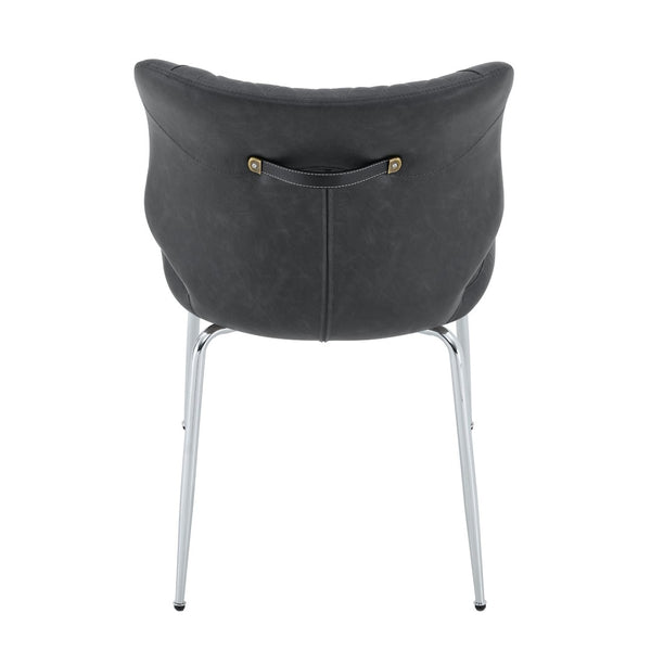 English Elm Dark Oil Waxed Faux Leather Dining Chair Set with Diamond Tufted High Back Metal Legs Dark Gray W3493P444894