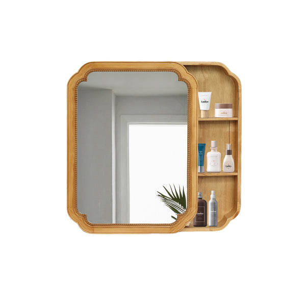 English Elm 31.5" Wood Framed Mirror Cabinet with Beaded Trim Shelves Brown – Wall-Mounted Medicine Storage, Rustic-Chic Bath Organizer W2295P365041