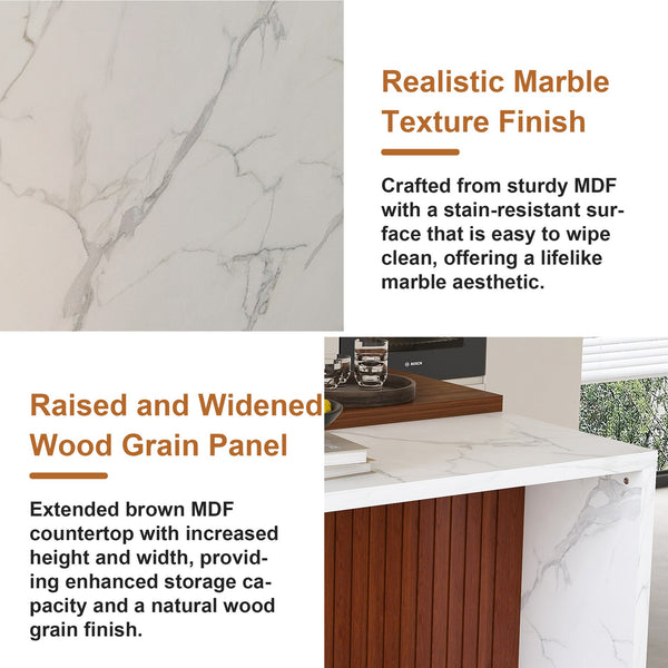 English Elm 63" Modern Kitchen Island Set With 4 Beige Bar Stools, Led Lighting & Walnut Accents For Style W2699S00076