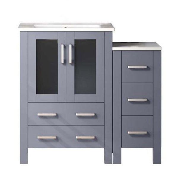 English Elm Dark Grey Bath Vanity Set With Side Cabinet, White Ceramic Top, 22 In. Mirror - Stylish Storage Solution B2731S00946
