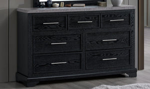 English Elm Grande Six Drawer Dresser Black Laminate Faux Granite Top with Chrome Hardware B078P497910