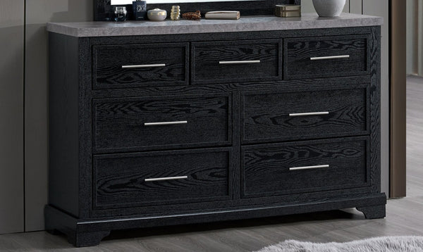 English Elm Grande Six Drawer Dresser Black Laminate Faux Granite Top with Chrome Hardware B078P497910