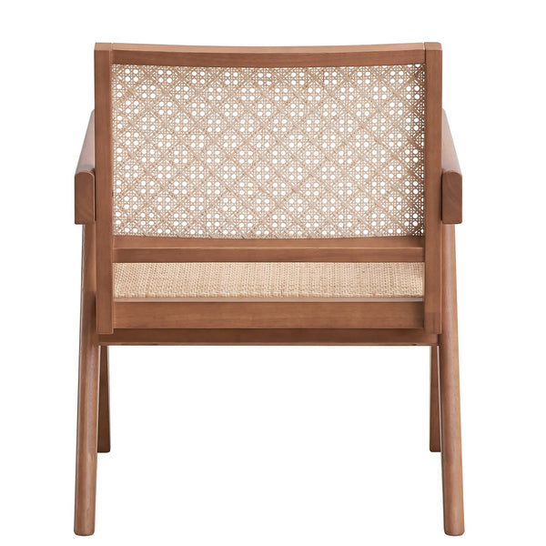 English Elm Beige Rattan Accent Chair with Natural Wood Legs — Breathable Seat, Rustic Earthy Style for Home B062P209169