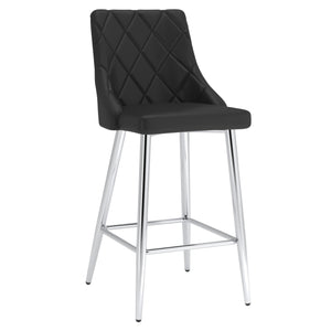 Worldwide Home Furnishings Devo-26'' Counter Stool - Stylish Faux Leather Seating With Diamond Stitching For Modern Decor Black,Chrome Faux Leather,Metal 203-087bk