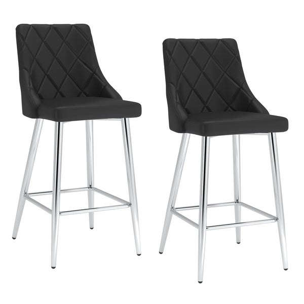 Worldwide Home Furnishings Devo-26'' Counter Stool - Stylish Faux Leather Seating With Diamond Stitching For Modern Decor Black,Chrome Faux Leather,Metal 203-087bk