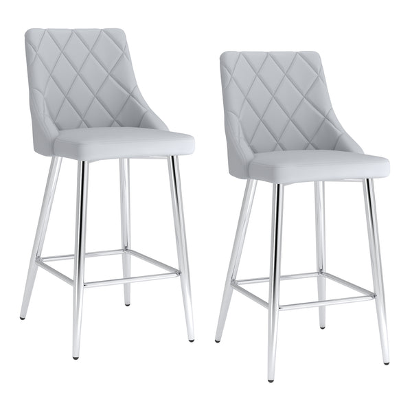 Worldwide Home Furnishings Devo-26'' Counter Stool - Stylish Faux Leather Seating With Diamond Stitching For Modern Decor Light Grey,Chrome Faux Leather,Metal 203-087lg