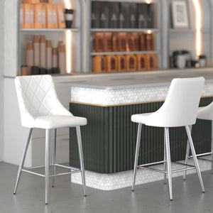 Worldwide Home Furnishings Devo-26'' Counter Stool - Stylish Faux Leather Seating With Diamond Stitching For Modern Decor White,Chrome Faux Leather,Metal 203-087wt