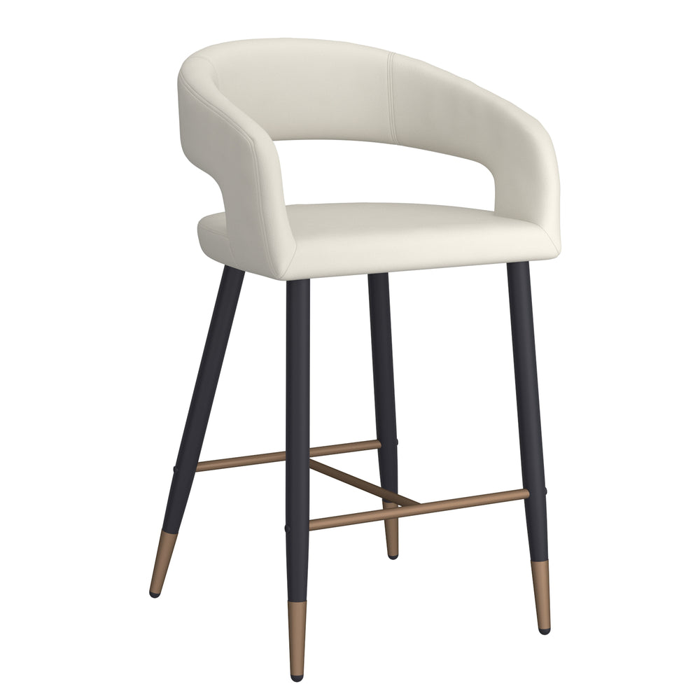 Worldwide Home Furnishings Crimson-26'' Counter Stool - Stylish Modern Design With Curved High Back And Aged Gold Accents Beige,Black Faux Leather,Metal 203-096beg