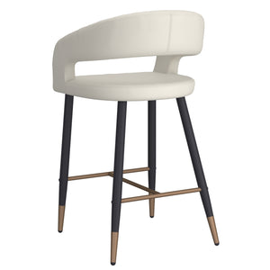 Worldwide Home Furnishings Crimson-26'' Counter Stool - Stylish Modern Design With Curved High Back And Aged Gold Accents Beige,Black Faux Leather,Metal 203-096beg