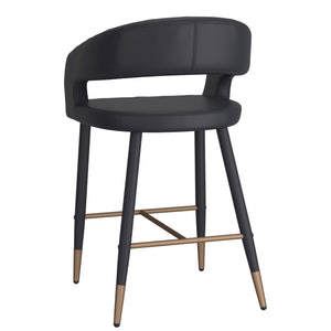 Worldwide Home Furnishings Crimson-26'' Modern Counter Stool In Black Faux Leather - Stylish Comfort For Kitchen Or Bar Black,Black Faux Leather,Metal 203-096bk