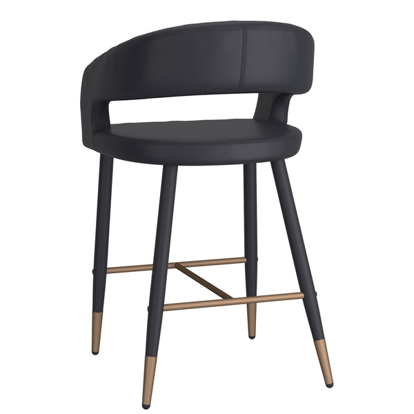 Worldwide Home Furnishings Crimson-26'' Modern Counter Stool In Black Faux Leather - Stylish Comfort For Kitchen Or Bar Black,Black Faux Leather,Metal 203-096bk