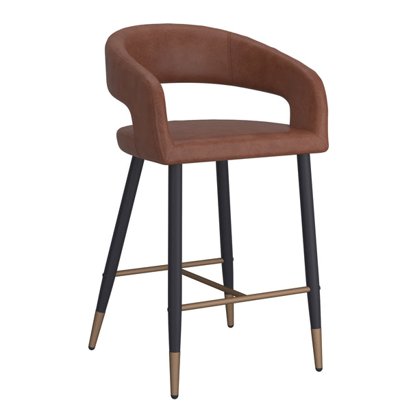 Worldwide Home Furnishings Crimson-26'' Counter Stool - Stylish Modern Design With Curved High Back And Aged Gold Accents Saddle,Black Faux Leather,Metal 203-096sd
