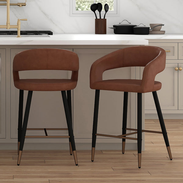 Worldwide Home Furnishings Crimson-26'' Counter Stool - Stylish Modern Design With Curved High Back And Aged Gold Accents Saddle,Black Faux Leather,Metal 203-096sd