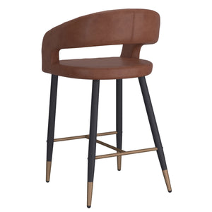 Worldwide Home Furnishings Crimson-26'' Counter Stool - Stylish Modern Design With Curved High Back And Aged Gold Accents Saddle,Black Faux Leather,Metal 203-096sd