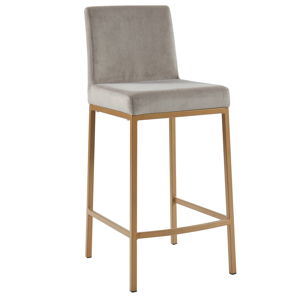 Worldwide Home Furnishings Diego-26" Contemporary Velvet Counter Stool In Grey With Stylish Matte Aged Gold Frame For Chic Spaces Grey,Aged Gold Velvet,Metal 203-101gy/Gld