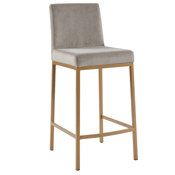 Worldwide Home Furnishings Diego-26" Contemporary Velvet Counter Stool In Grey With Stylish Matte Aged Gold Frame For Chic Spaces Grey,Aged Gold Velvet,Metal 203-101gy/Gld