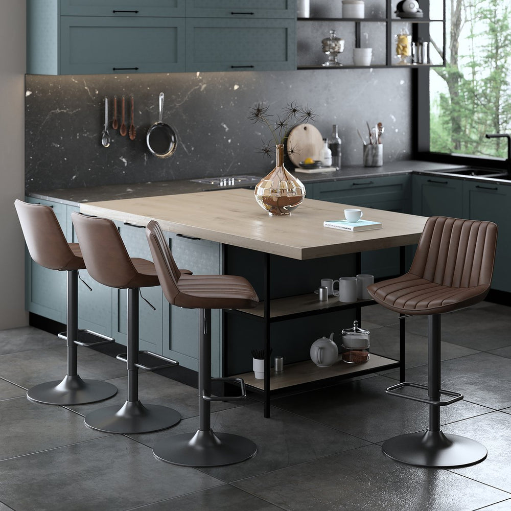 Worldwide Home Furnishings Kosi-air Adjustable Vintage Faux Leather Lift Stool - Stylish Brown Counter Stool For Comfort & Elegance Brown,Black Faux Leather,Metal 203-190bn