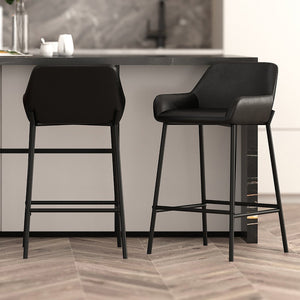 Worldwide Home Furnishings Baily-26'' Counter Stool – Stylish Faux Leather Seating For Kitchen Island Or Bar With Comfort Design Black,Black Faux Leather,Metal 203-541pubk
