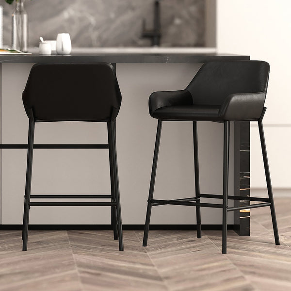 Worldwide Home Furnishings Baily-26'' Counter Stool – Stylish Faux Leather Seating For Kitchen Island Or Bar With Comfort Design Black,Black Faux Leather,Metal 203-541pubk