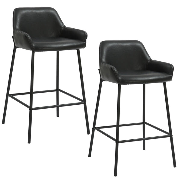 Worldwide Home Furnishings Baily-26'' Counter Stool – Stylish Faux Leather Seating For Kitchen Island Or Bar With Comfort Design Black,Black Faux Leather,Metal 203-541pubk