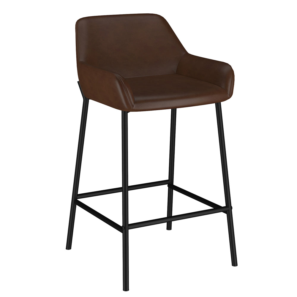 Worldwide Home Furnishings Baily-26'' Contemporary Brown Pu Counter Stool - Vintage Faux Leather, Cushioned Comfort & Sturdy Frame Brown,Black Faux Leather,Metal 203-541pubn