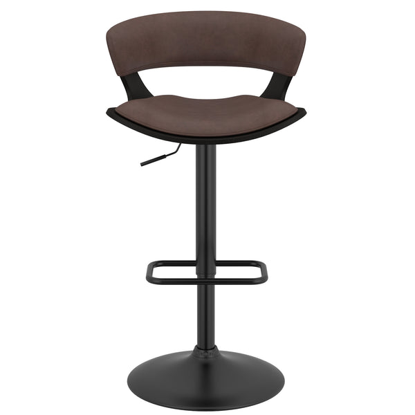 Worldwide Home Furnishings Rover-air Modern Mid-century Counter Stool With Comfortable Faux Leather Cushion And 360° Swivel Brown,Black Wood,Faux Leather 203-554bn