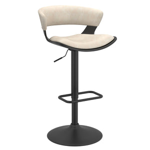 Worldwide Home Furnishings Rover-air Stylish Adjustable Counter Stool With 360° Swivel, Curved Bentwood Frame & Faux Leather Comfort Ivory,Black Faux Leather,Metal 203-554iv