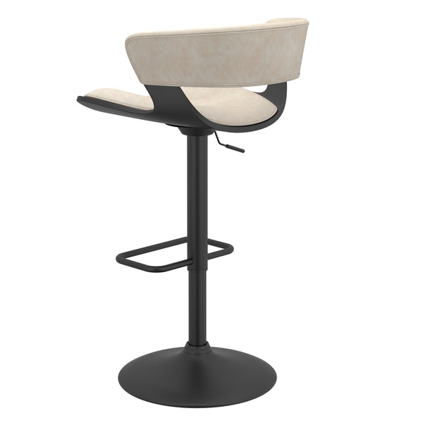 Worldwide Home Furnishings Rover-air Stylish Adjustable Counter Stool With 360° Swivel, Curved Bentwood Frame & Faux Leather Comfort Ivory,Black Faux Leather,Metal 203-554iv