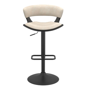 Worldwide Home Furnishings Rover-air Stylish Adjustable Counter Stool With 360° Swivel, Curved Bentwood Frame & Faux Leather Comfort Ivory,Black Faux Leather,Metal 203-554iv