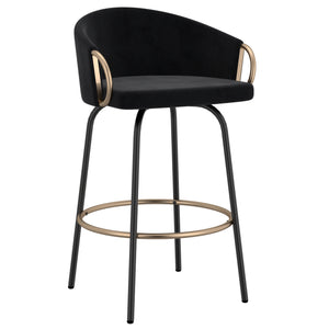 Worldwide Home Furnishings Lavo-26'' Stylish Counter Stool With Velvet Upholstery And Chic Bucket-style Comfort For Any Space Black,Aged Gold Velvet,Metal 203-560blk
