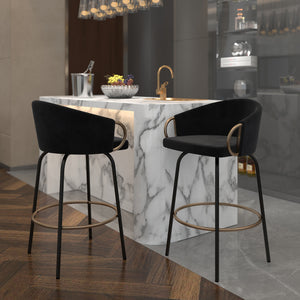 Worldwide Home Furnishings Lavo-26'' Stylish Counter Stool With Velvet Upholstery And Chic Bucket-style Comfort For Any Space Black,Aged Gold Velvet,Metal 203-560blk