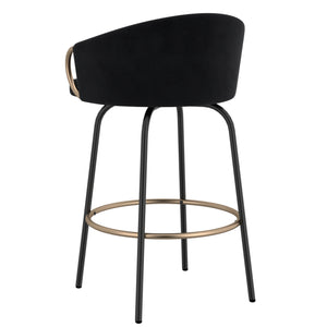 Worldwide Home Furnishings Lavo-26'' Stylish Counter Stool With Velvet Upholstery And Chic Bucket-style Comfort For Any Space Black,Aged Gold Velvet,Metal 203-560blk