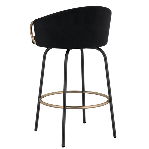 Worldwide Home Furnishings Lavo-26'' Stylish Counter Stool With Velvet Upholstery And Chic Bucket-style Comfort For Any Space Black,Aged Gold Velvet,Metal 203-560blk
