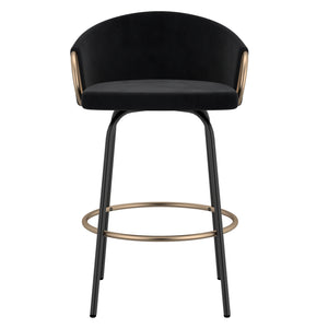 Worldwide Home Furnishings Lavo-26'' Stylish Counter Stool With Velvet Upholstery And Chic Bucket-style Comfort For Any Space Black,Aged Gold Velvet,Metal 203-560blk