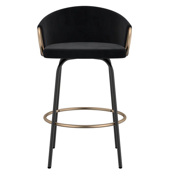 Worldwide Home Furnishings Lavo-26'' Stylish Counter Stool With Velvet Upholstery And Chic Bucket-style Comfort For Any Space Black,Aged Gold Velvet,Metal 203-560blk