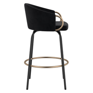 Worldwide Home Furnishings Lavo-26'' Stylish Counter Stool With Velvet Upholstery And Chic Bucket-style Comfort For Any Space Black,Aged Gold Velvet,Metal 203-560blk